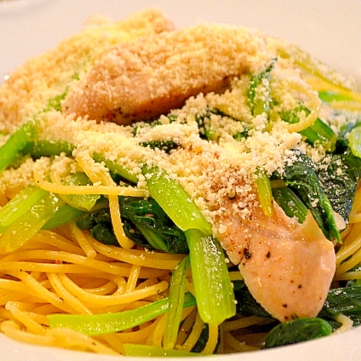 簡単 小松菜とササミのレモン風味パスタ レシピ 作り方 By Nunop41 楽天レシピ